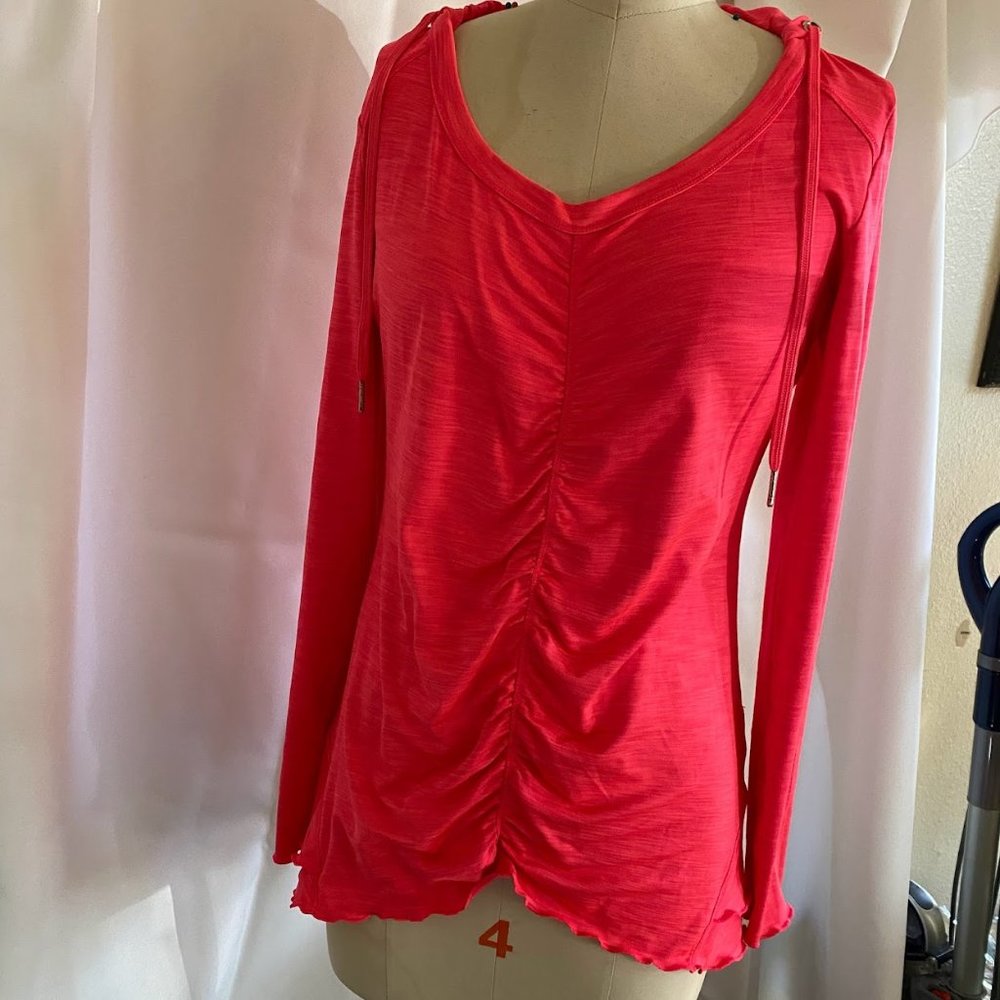 Calvin Klein Performance Coral Ruched Hoodie Top Long Sleeve Size S